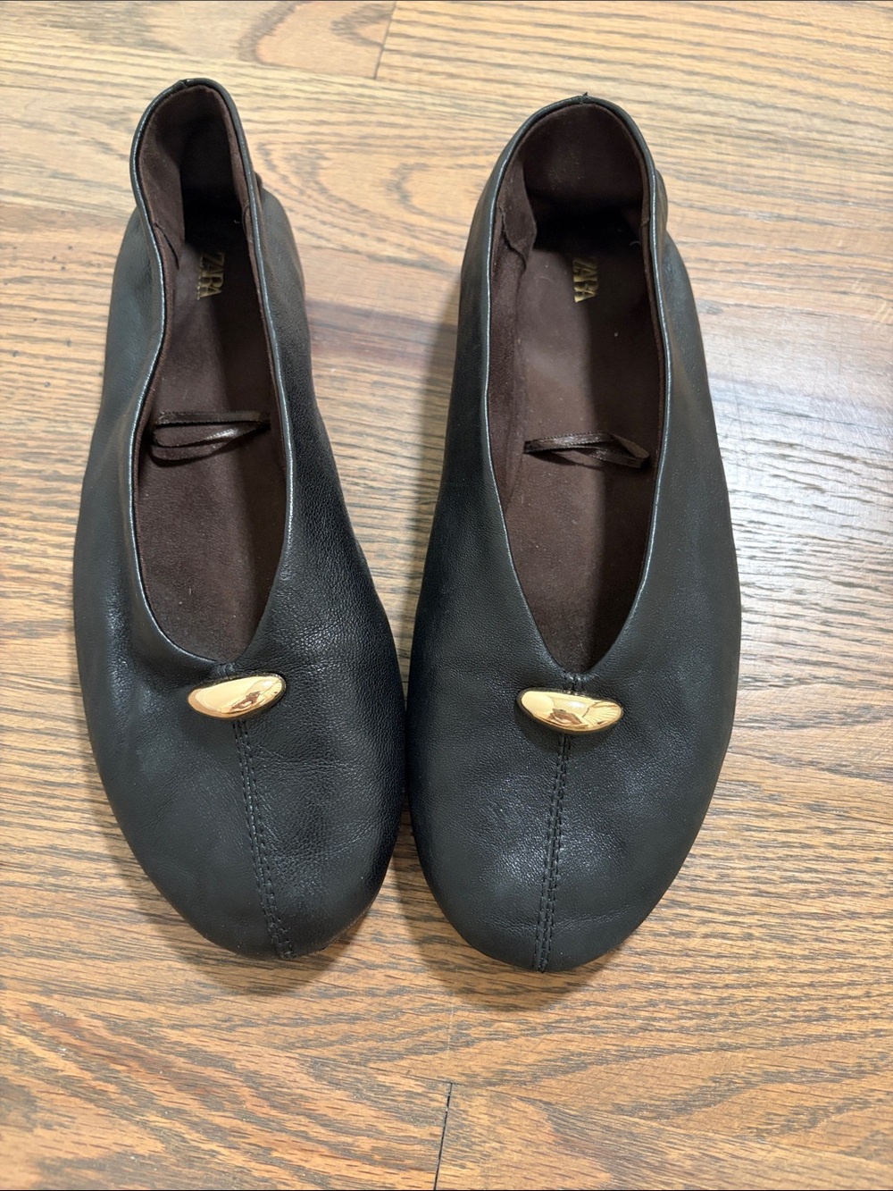 Zara black ballet flats with gold accent size 37 GUC